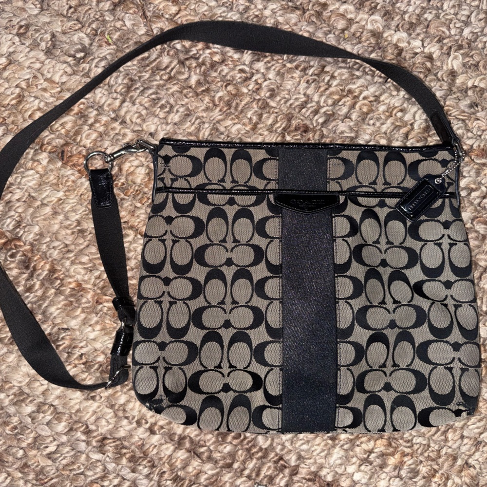 Vintage Coach Black and Tan Signature Tote